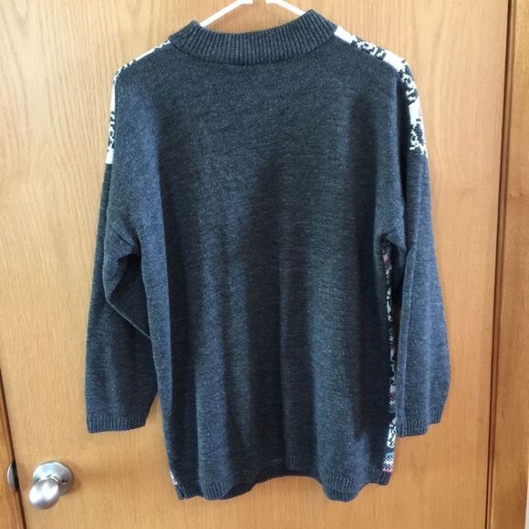 Dana Scott Vintage Gray Rose Fair Isle Long Sleeve Mock Neck Pullover Sweater M - Picture 4 of 7